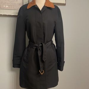 Lauren Ralph Lauren Black Trench Coat with Lamb Leather Collar